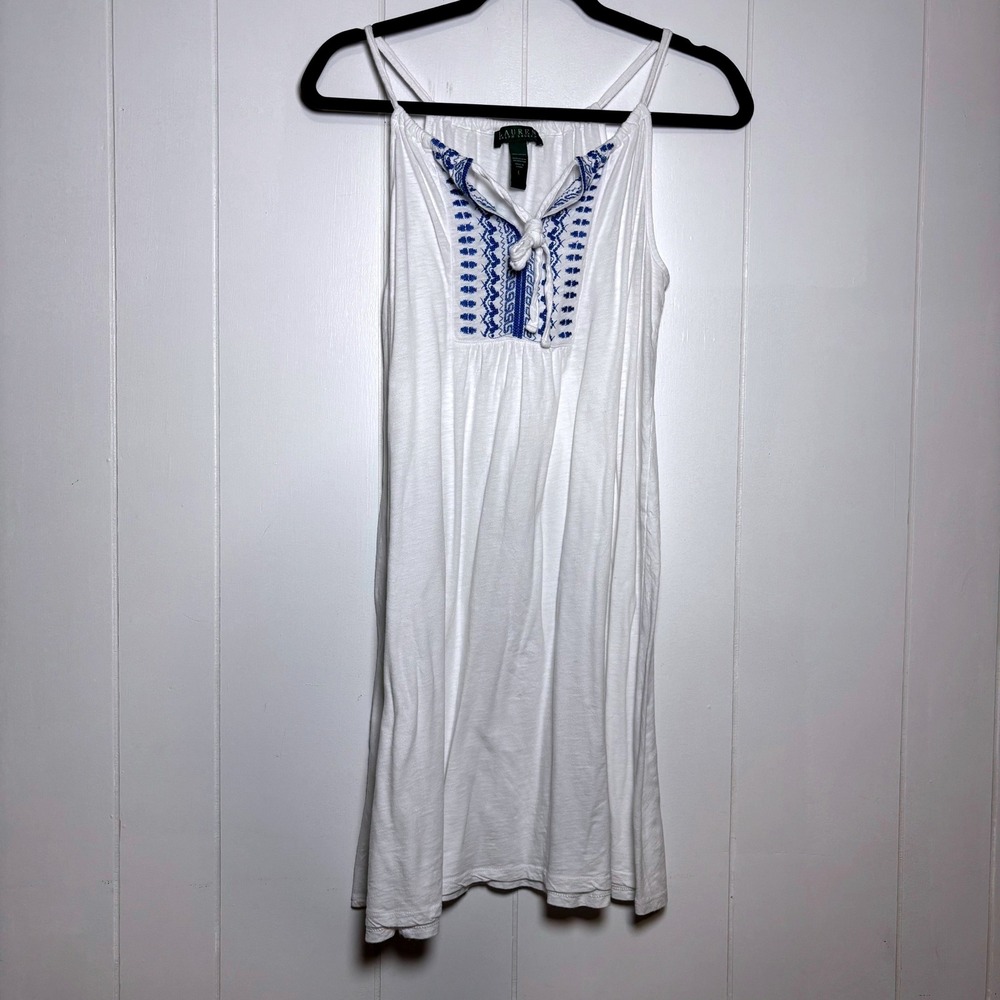 Lauren Ralph Lauren White Sleeveless Embroidered Tank Adjustable Tunic Dress L